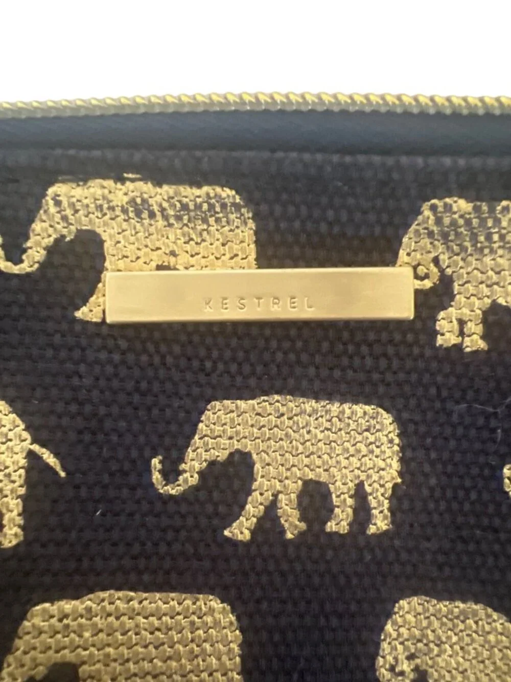 Kestrel Black & Gold Elephant Print Canvas Zipper Pouch With Tassel Accent